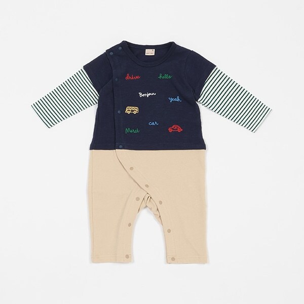 乗り物刺しゅうカバーオール