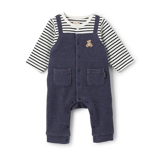 クマ刺しゅうサロペ風カバーオール