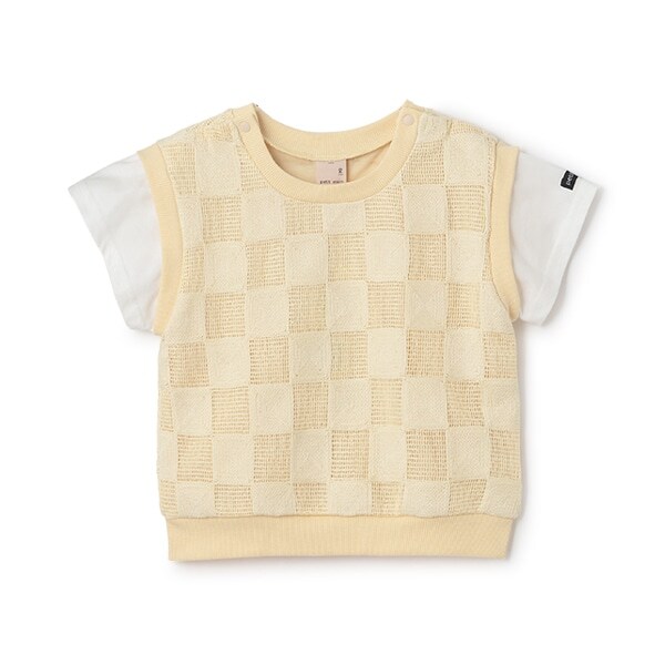 スクエア刺しゅうドッキング半袖Tシャツ