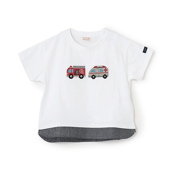 ブロックプリント半袖Tシャツ