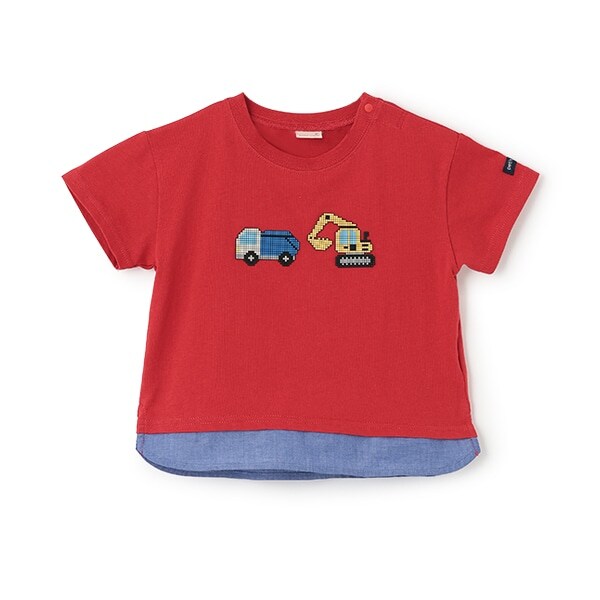 ブロックプリント半袖Tシャツ