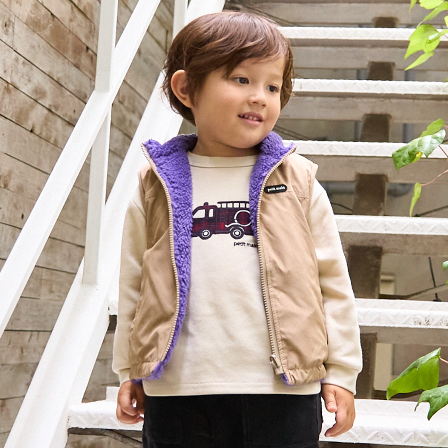 【洗える】無地×ボアリバーシブルベスト