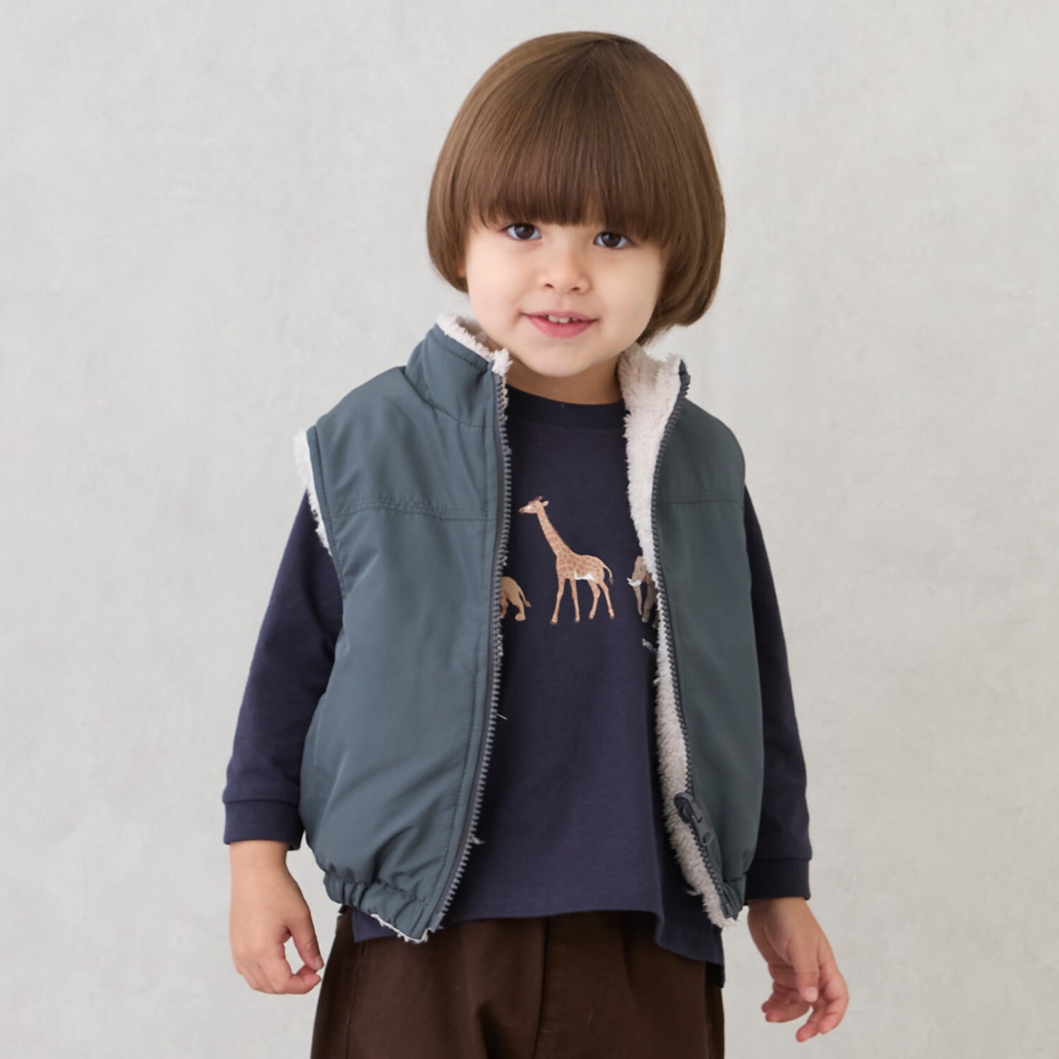 【洗える】無地×ボアリバーシブルベスト