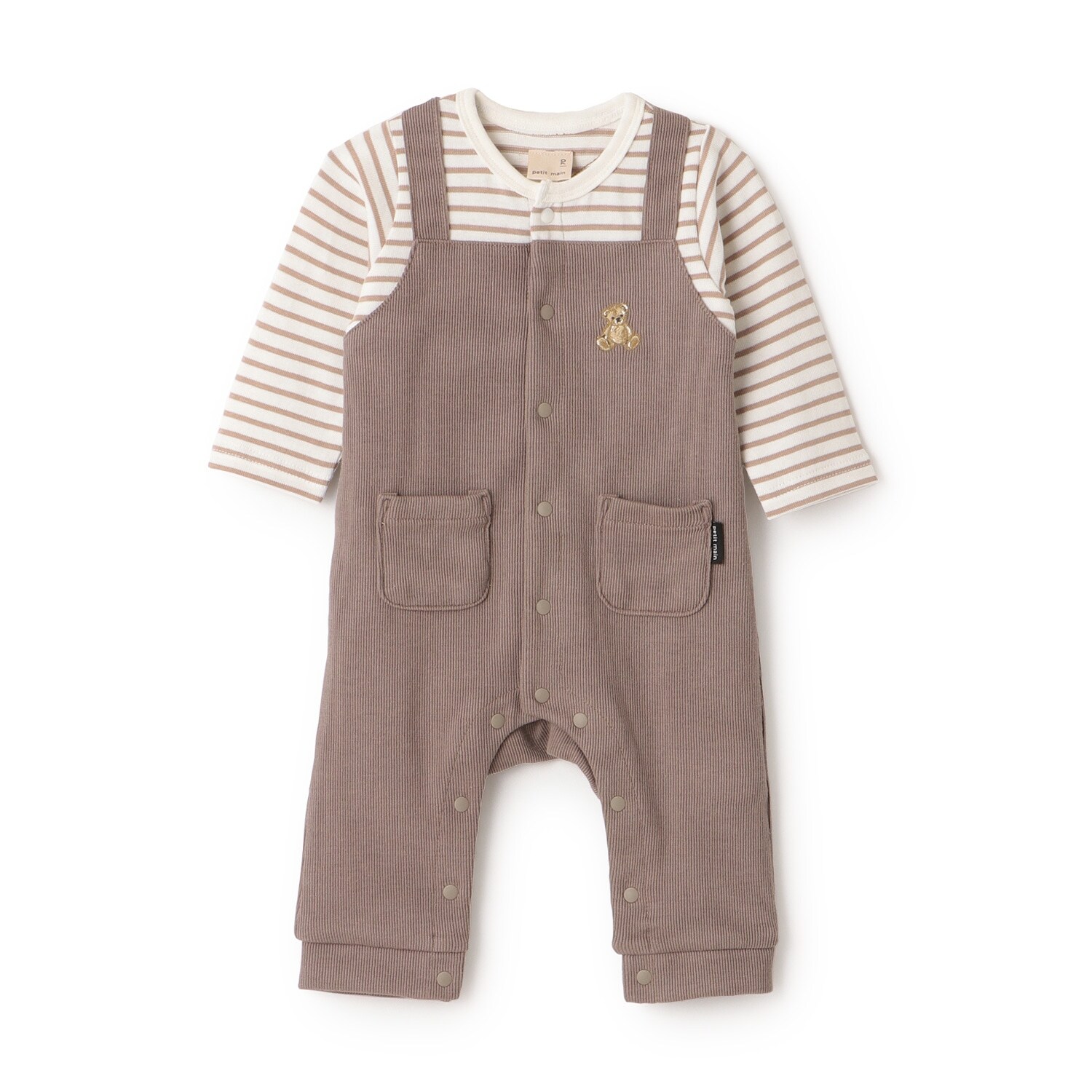 クマ刺しゅうサロペ風カバーオール