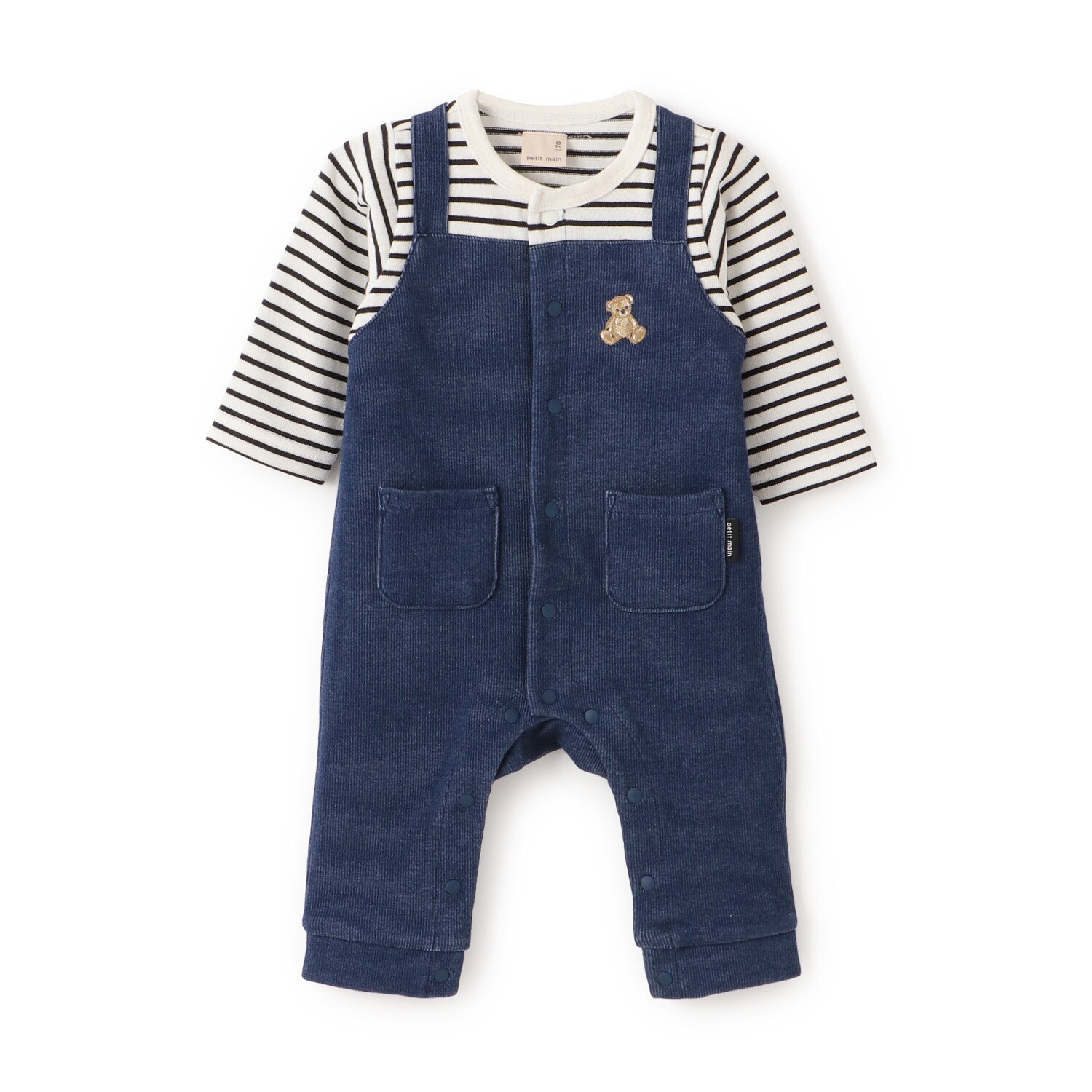 クマ刺しゅうサロペ風カバーオール