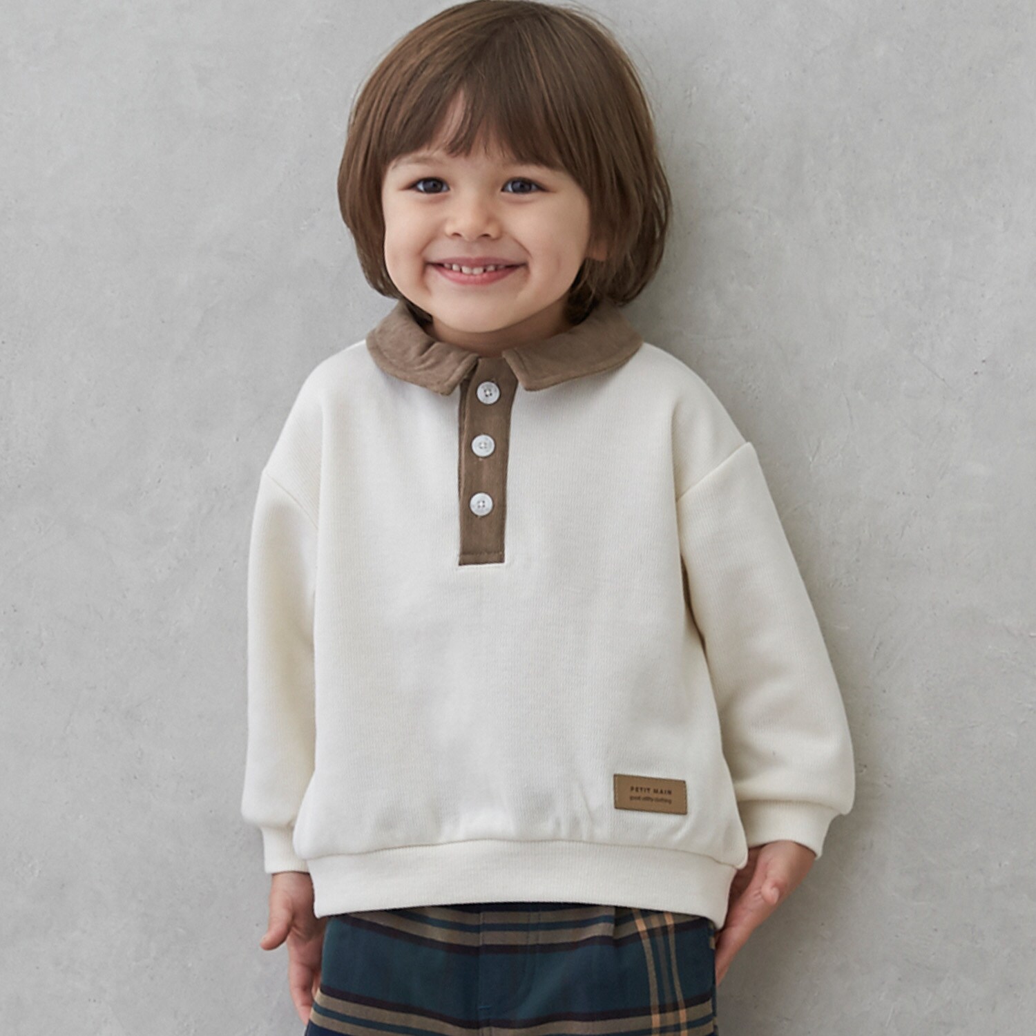 衿つき配色裏起毛トレーナー