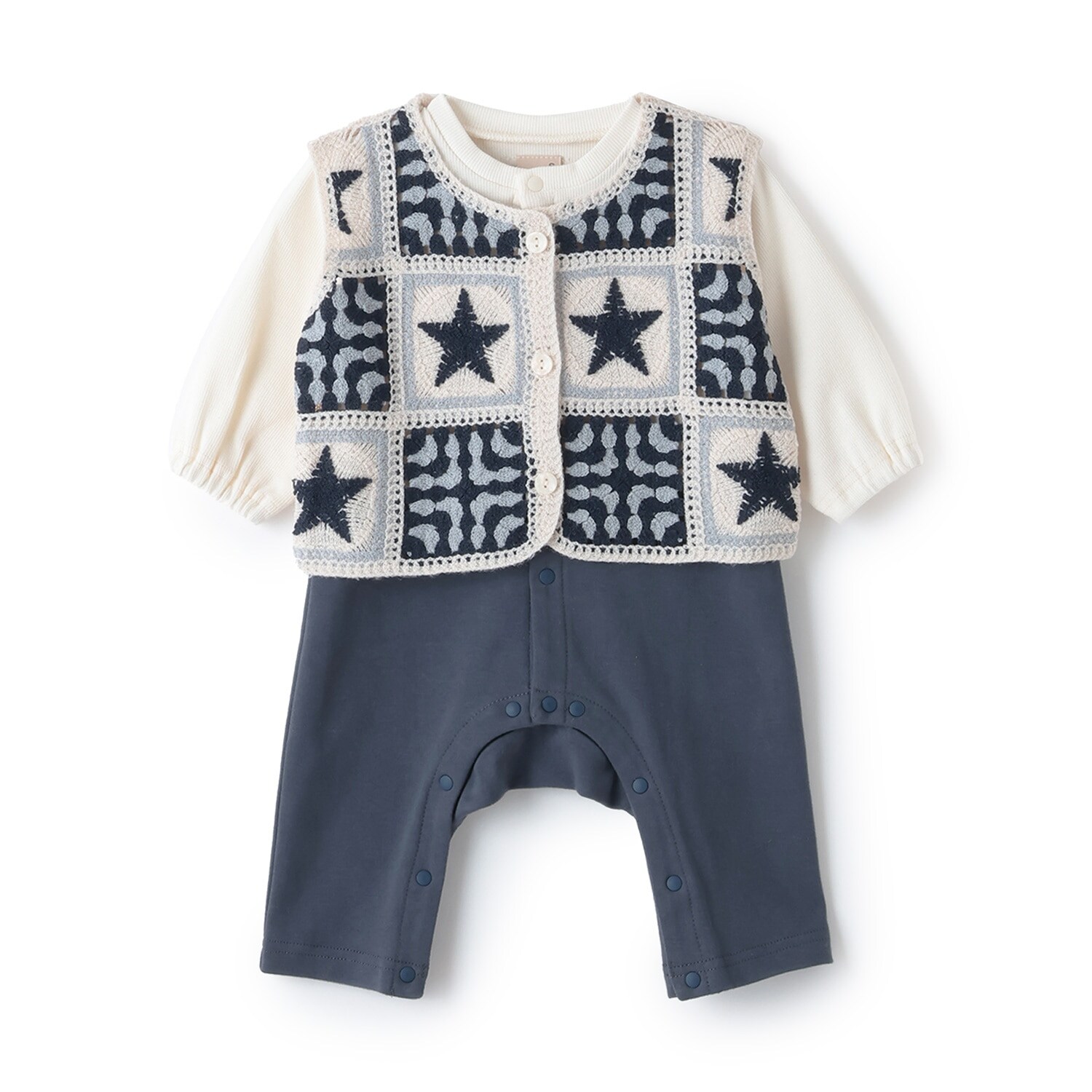 クロシェベストつきカバーオール