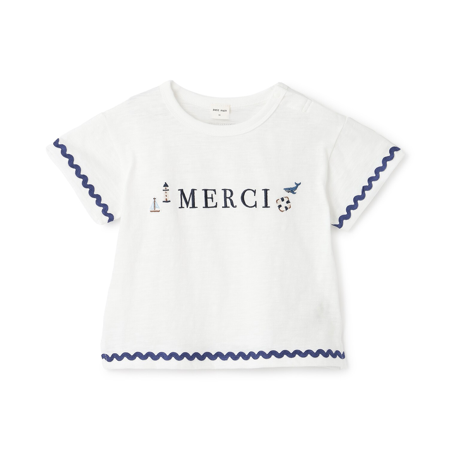 【接触冷感】マリン刺しゅう袖ラインTシャツ