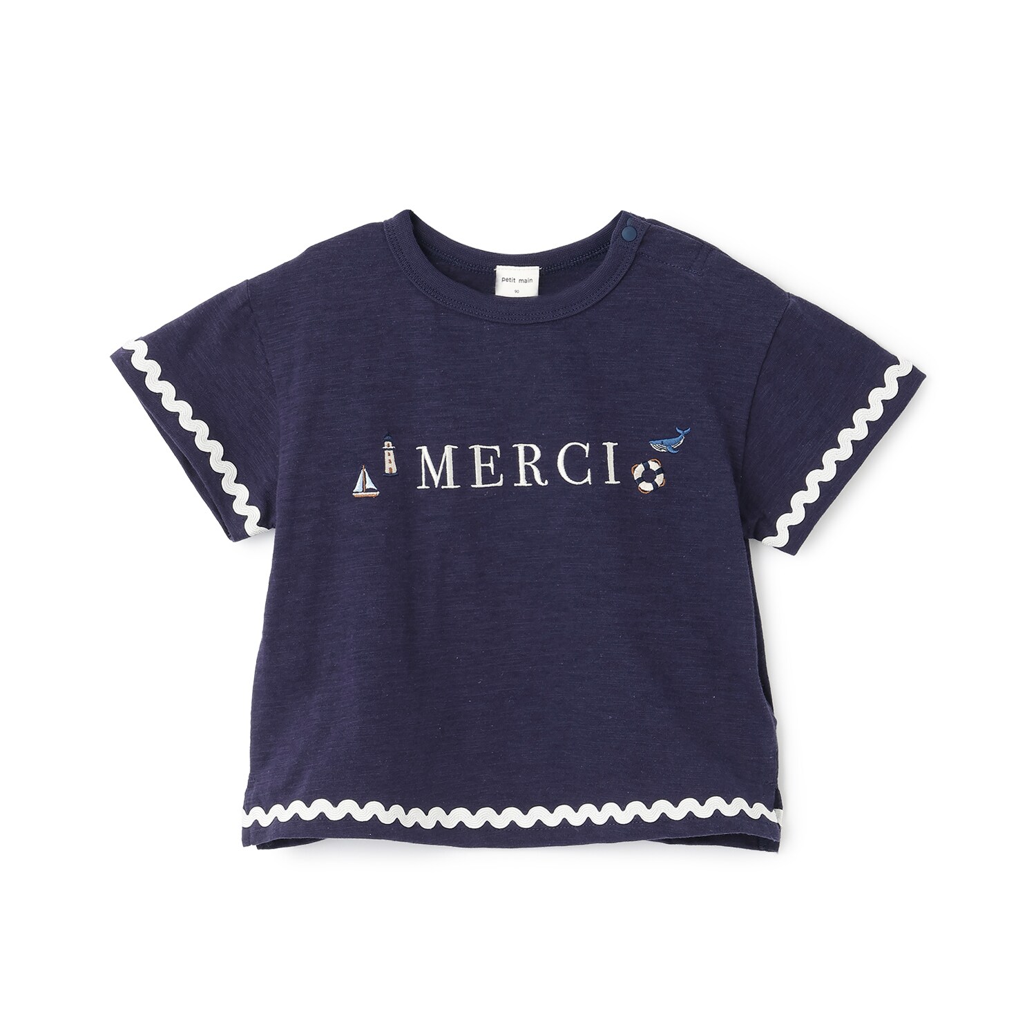 【接触冷感】マリン刺しゅう袖ラインTシャツ