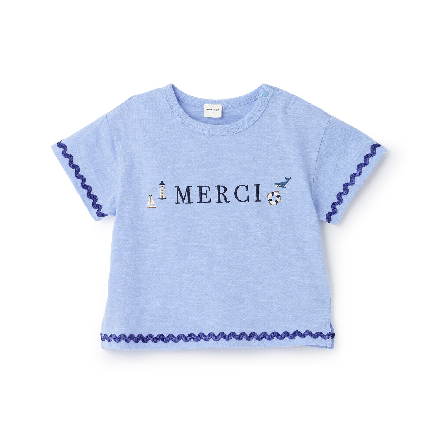 【接触冷感】マリン刺しゅう袖ラインTシャツ