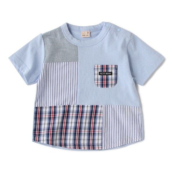 チェックストライプ切り替えTシャツ