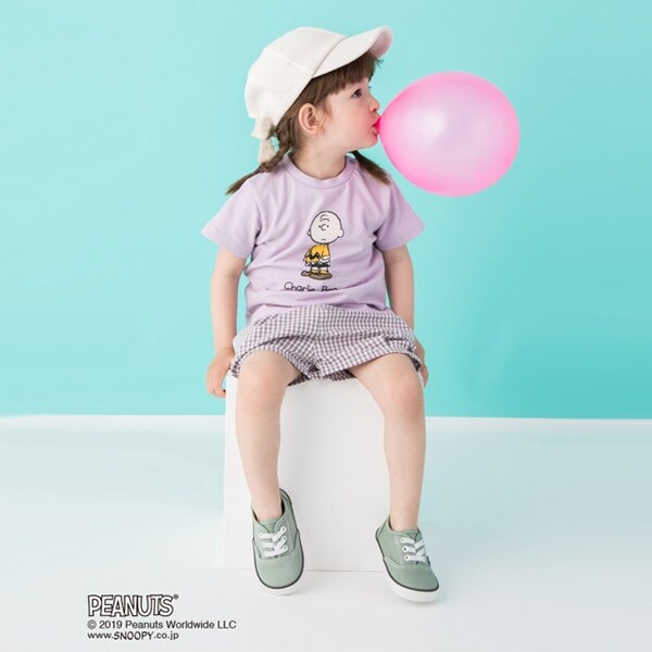PEANUTSコラボ チャーリー・ブラウン後ろスリットTシャツ