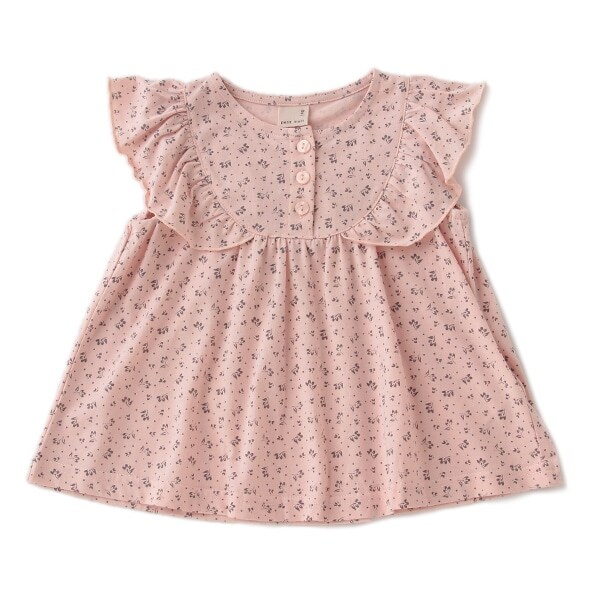 小花柄カットフリルブラウス