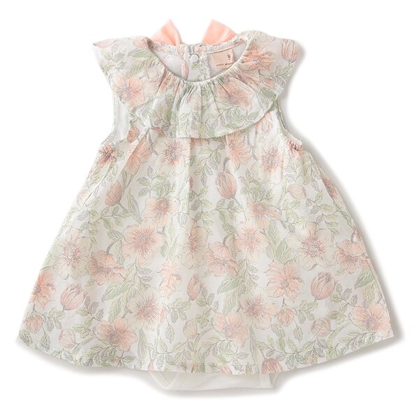 花柄フリル衿ワンピースロンパース