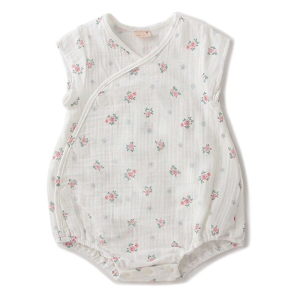 ダブルガーゼ花柄ロンパース