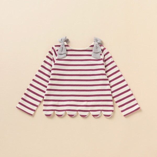 肩リボンスカラップボーダーTシャツ