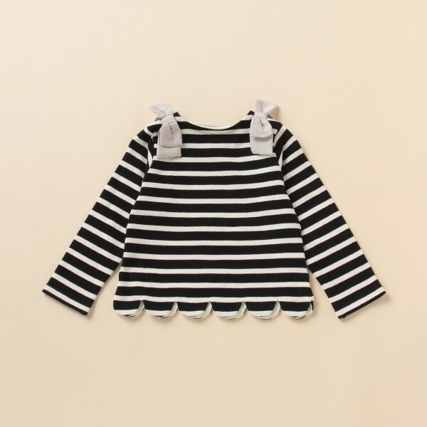 肩リボンスカラップボーダーTシャツ