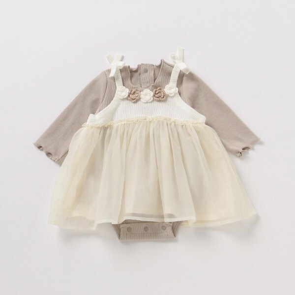 花モチーフシフォンワンピース×メロウテレコロンパースセット