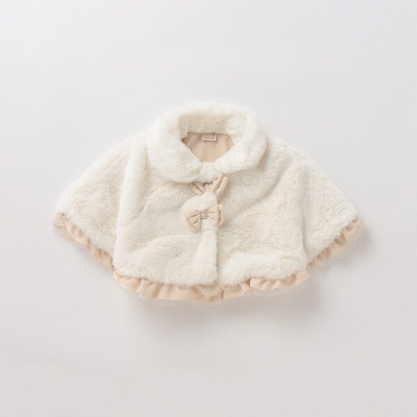 リボンつきフェイクファーケープ