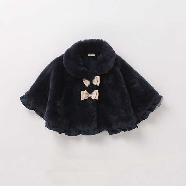 リボンつきフェイクファーケープ