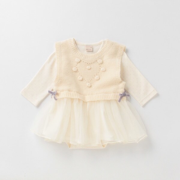 ニット切り替えチュールワンピース×ロンパースセット