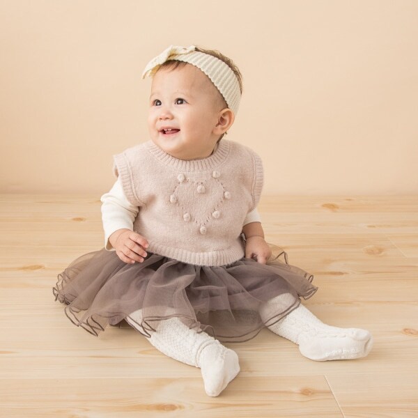 ニット切り替えチュールワンピース×ロンパースセット