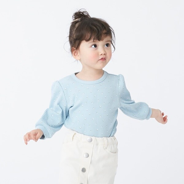 オーガニックコットン 総柄8分袖Tシャツ