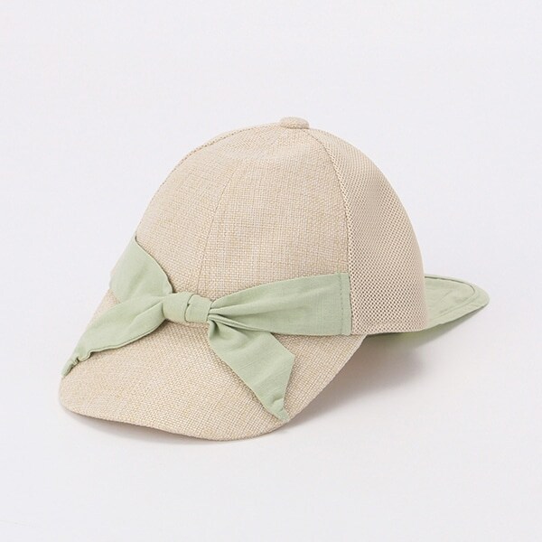 接触冷感 日よけ布つきリボンキャップ