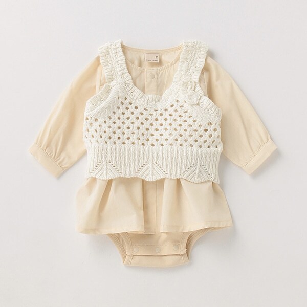 ニットビスチェ×ワンピース風ロンパースセット