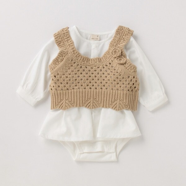 ニットビスチェ×ワンピース風ロンパースセット