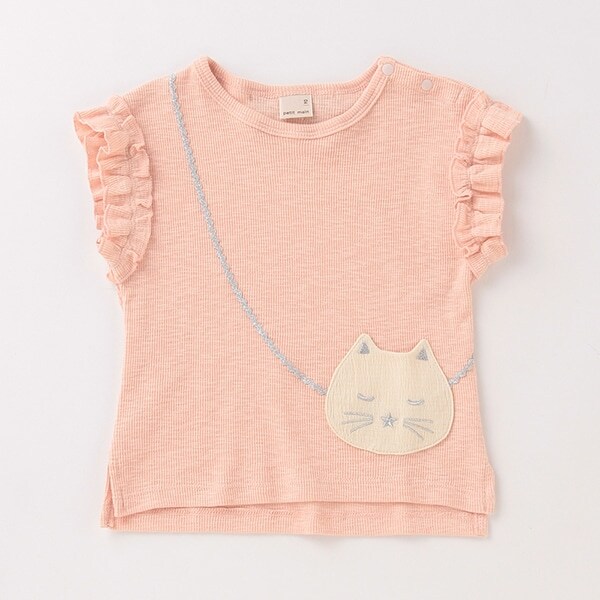 【接触冷感】猫ポシェットフリル袖Tシャツ