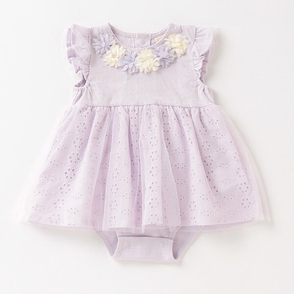 花モチーフ切り替えワンピロンパース