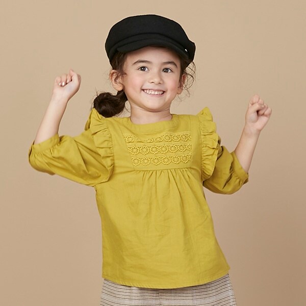 【リンク】肩フリル8分袖ブラウス(キッズサイズ)