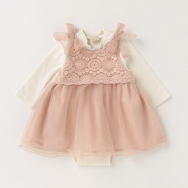 レース切り替えチュールワンピースセットアップ