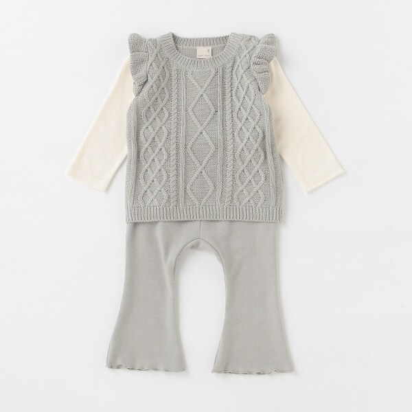 ニット切り替えトップスフレアパンツセット