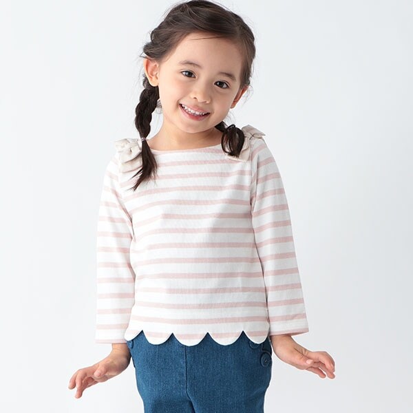 【リンク】スカラップボーダー長袖T(キッズサイズ)