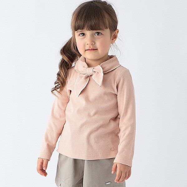 衿リボンカット長袖Tシャツ