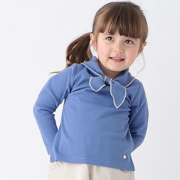 衿リボンカット長袖Tシャツ