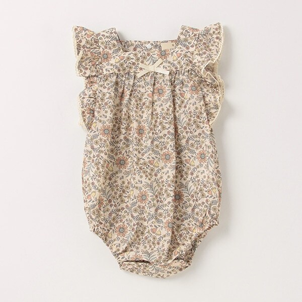 お花柄布帛ロンパース