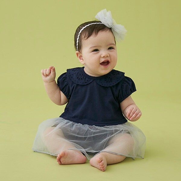 レース衿チュール切替カバーオール