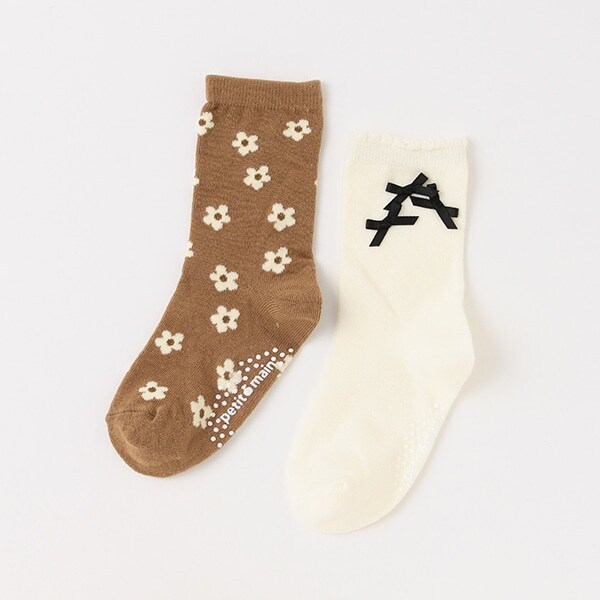 リボン/花柄2Pソックス
