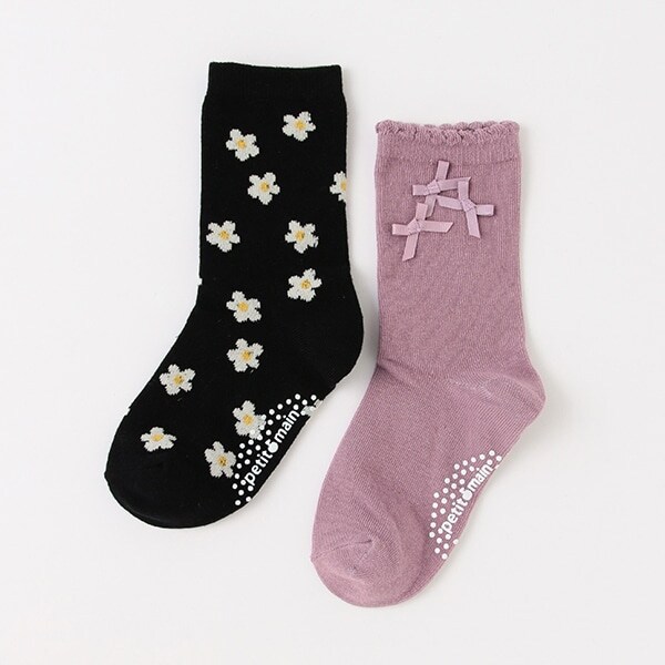リボン/花柄2Pソックス