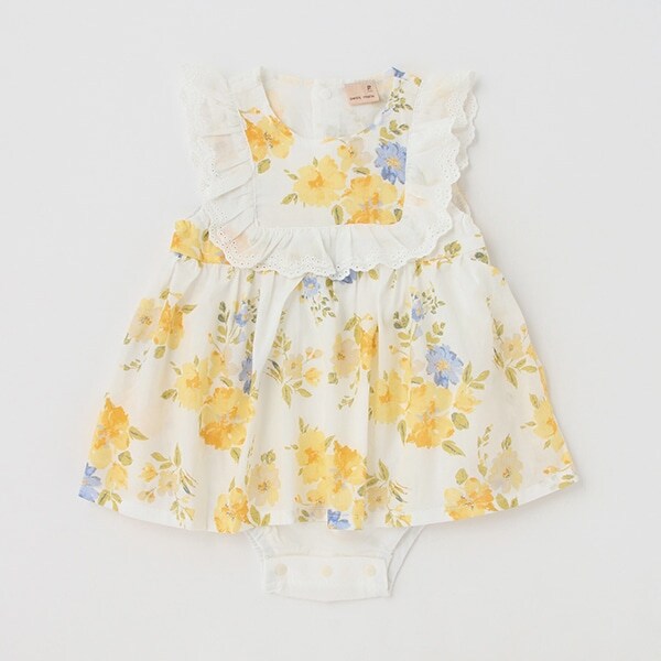 【リンク】スクエアレース花ロンパース(ベビーサイズ)