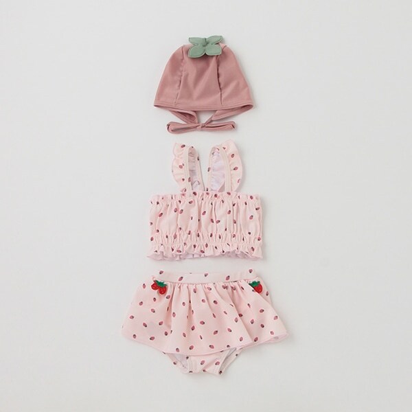 BABYキャップつきフルーツ柄ビキニ【SWIM】