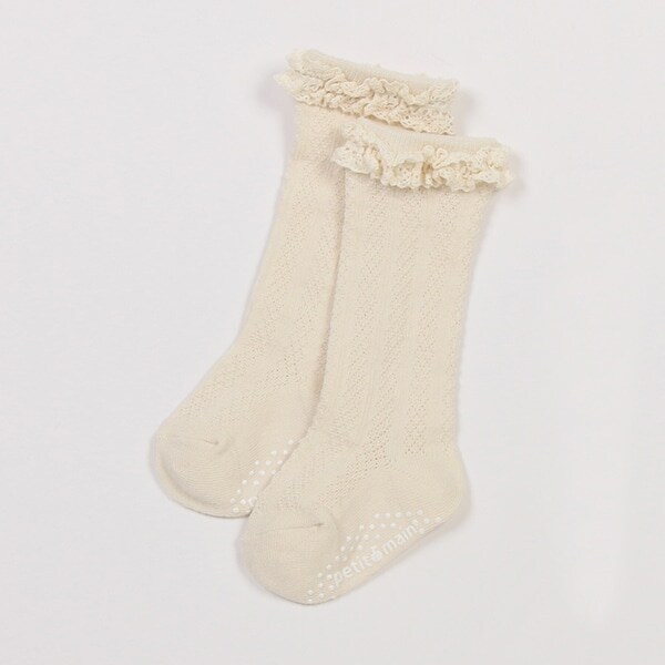 フロート綿レースハイソックス