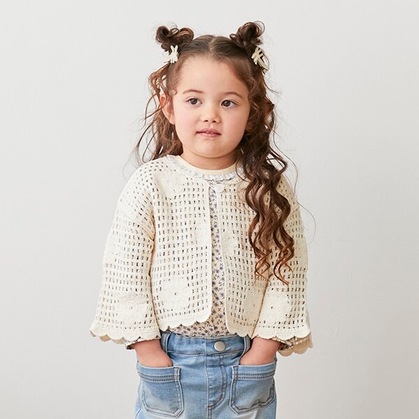 【リンク】花モチーフクロシェカーデ(キッズ)