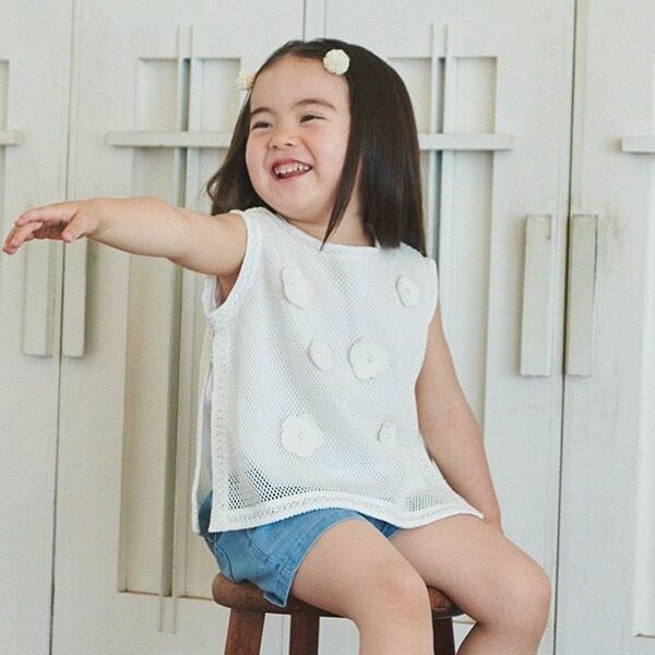 花モチーフメッシュタンク