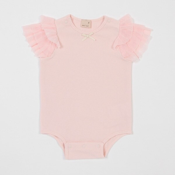 袖チュールロンパース