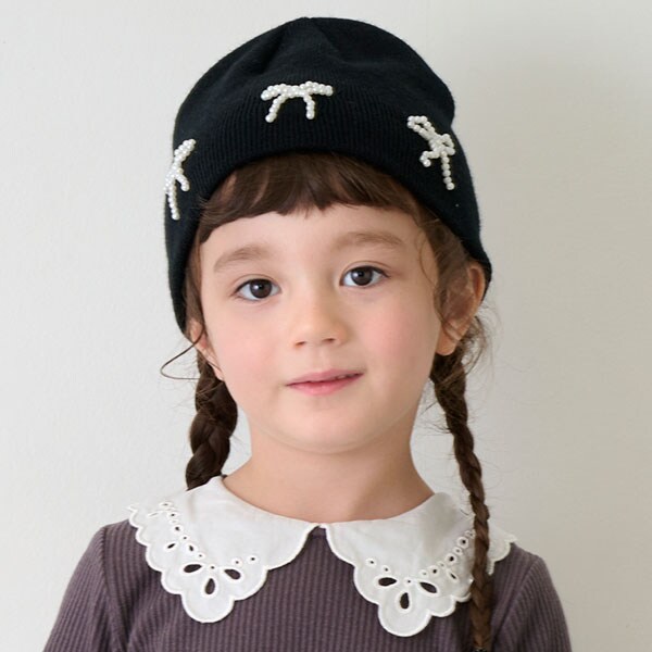 パールリボンつきニットキャップ