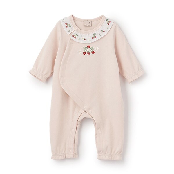 【弱酸性】イチゴ刺しゅうカバーオール